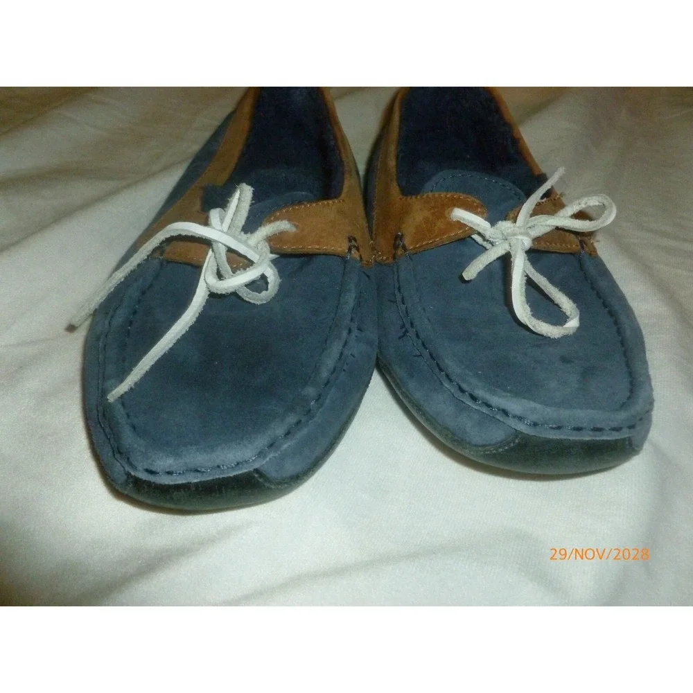 UGG Australia Ascot Mens Navy Blue Suede Shearling Moccasin‎ Slippers Size 10
